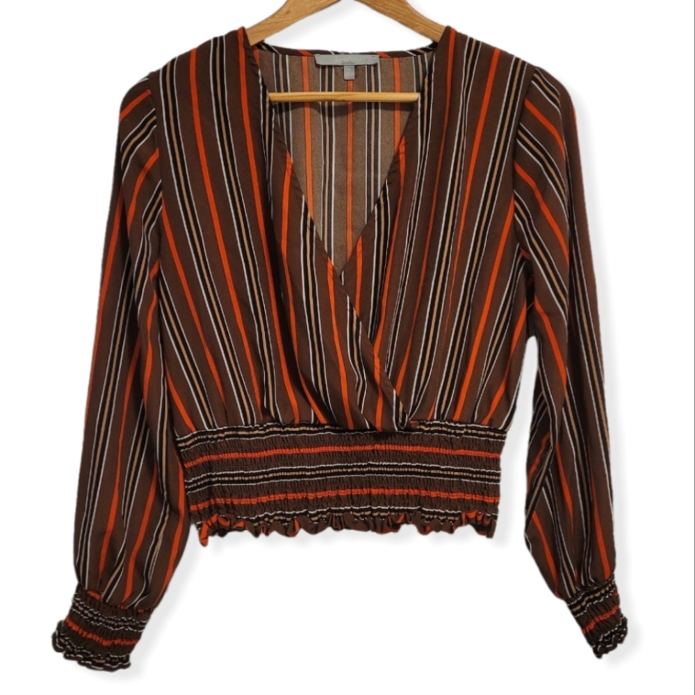 SWEET RAIN Striped Crop Top Blouse - Deep V (Medium)
